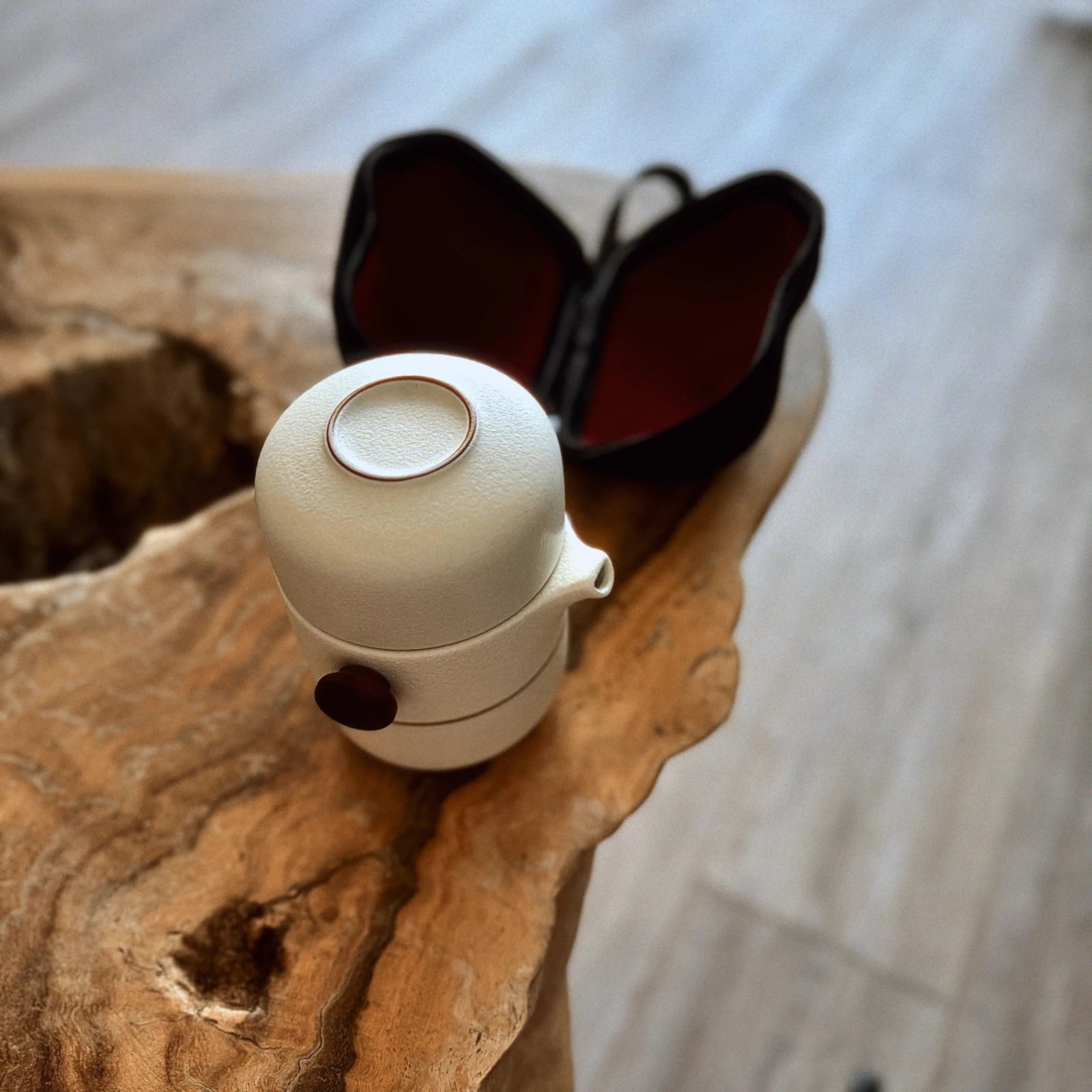 Compact travel gaiwan set with carrying case for tea on the go