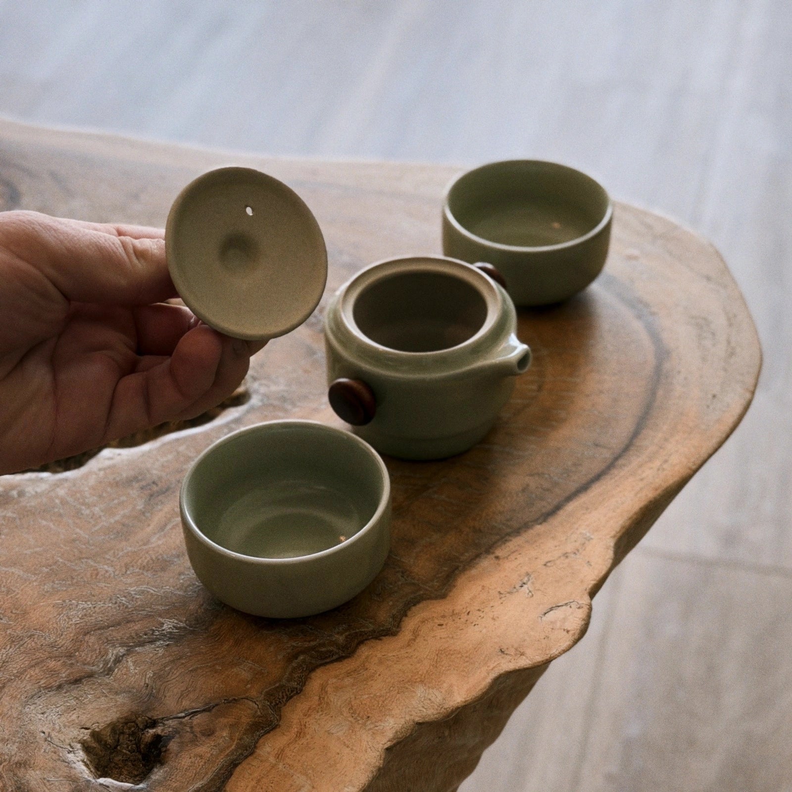 Glossy Green Gaiwan Travel Set with Case – 2 Cups