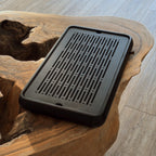 Black chaban tea tray medium size on natural live edge wooden table